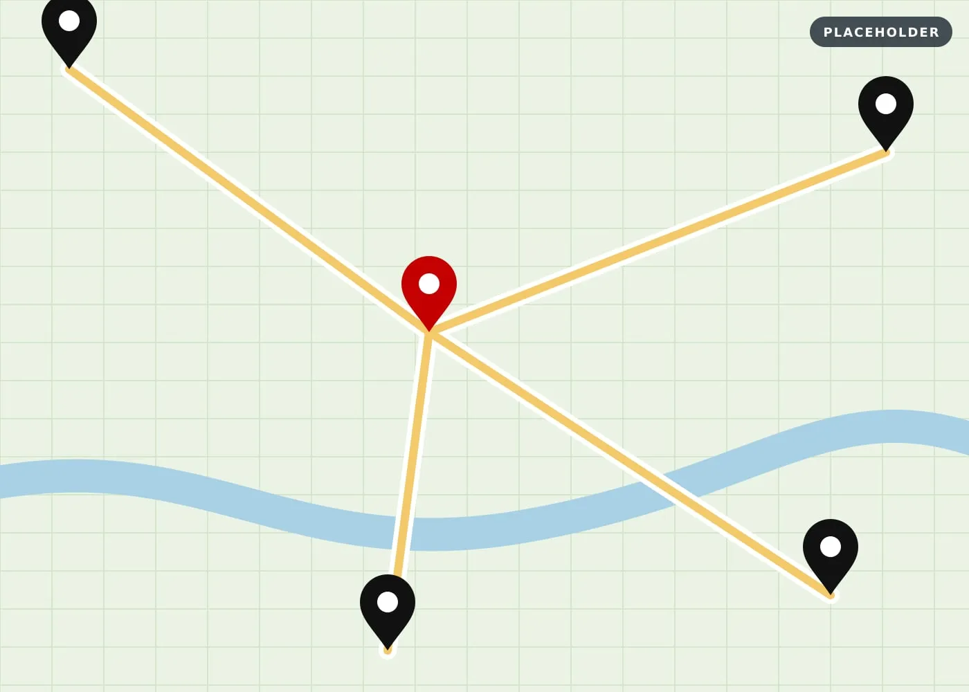 Illustrated map with pins marking towns in the area covered (placeholder image)