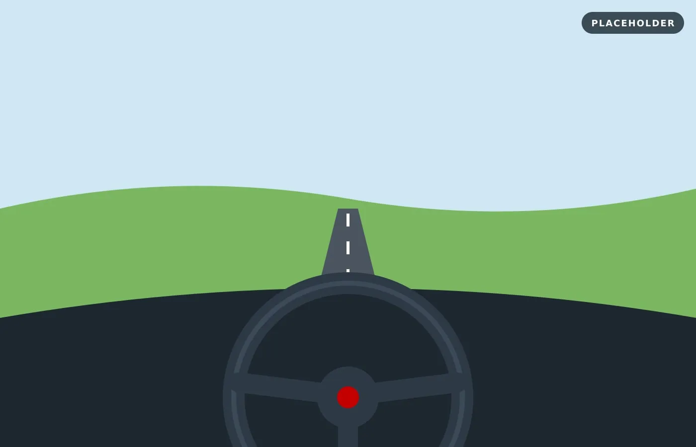 Illustration of the view from the driver's seat onto a country road (placeholder image)